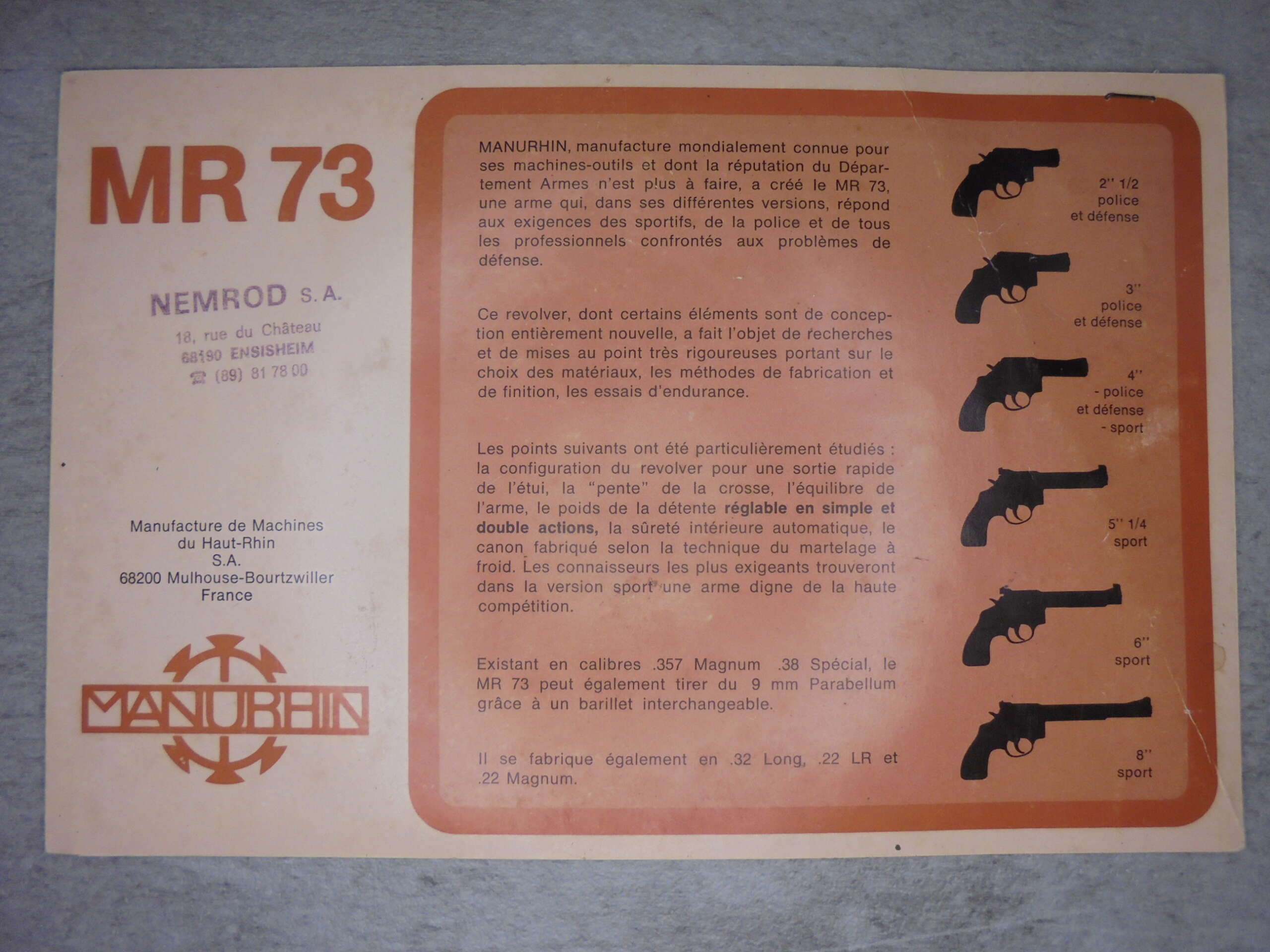 NOTICE MANURHIN MR73 EN FRANCAIS